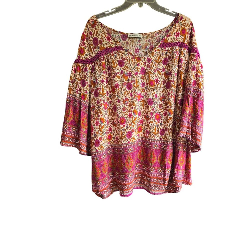 Rusttydustty Womens Off-Shoulder Boho Floral Print Blouse Multicolor 1XL
